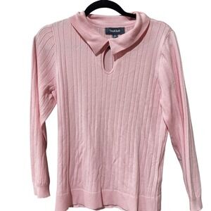 ModCloth Sweater Womens Medium Pink Collared Keyhole Pullover‎ Ribbed Knit Top